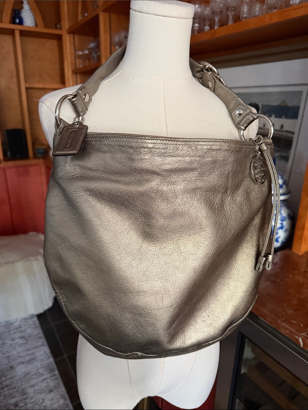Coach Allie Metallic Bronze Leather Hobo Shoulder Bag
